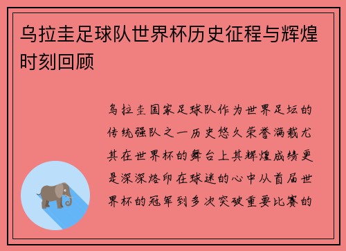 乌拉圭足球队世界杯历史征程与辉煌时刻回顾